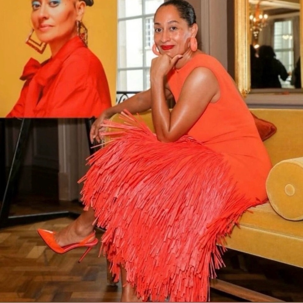 SUPER RARE Aje Raffia Trimmed Ribbed Stretch Knit Midi Dress Orange Size XXS. - Picture 4 of 12